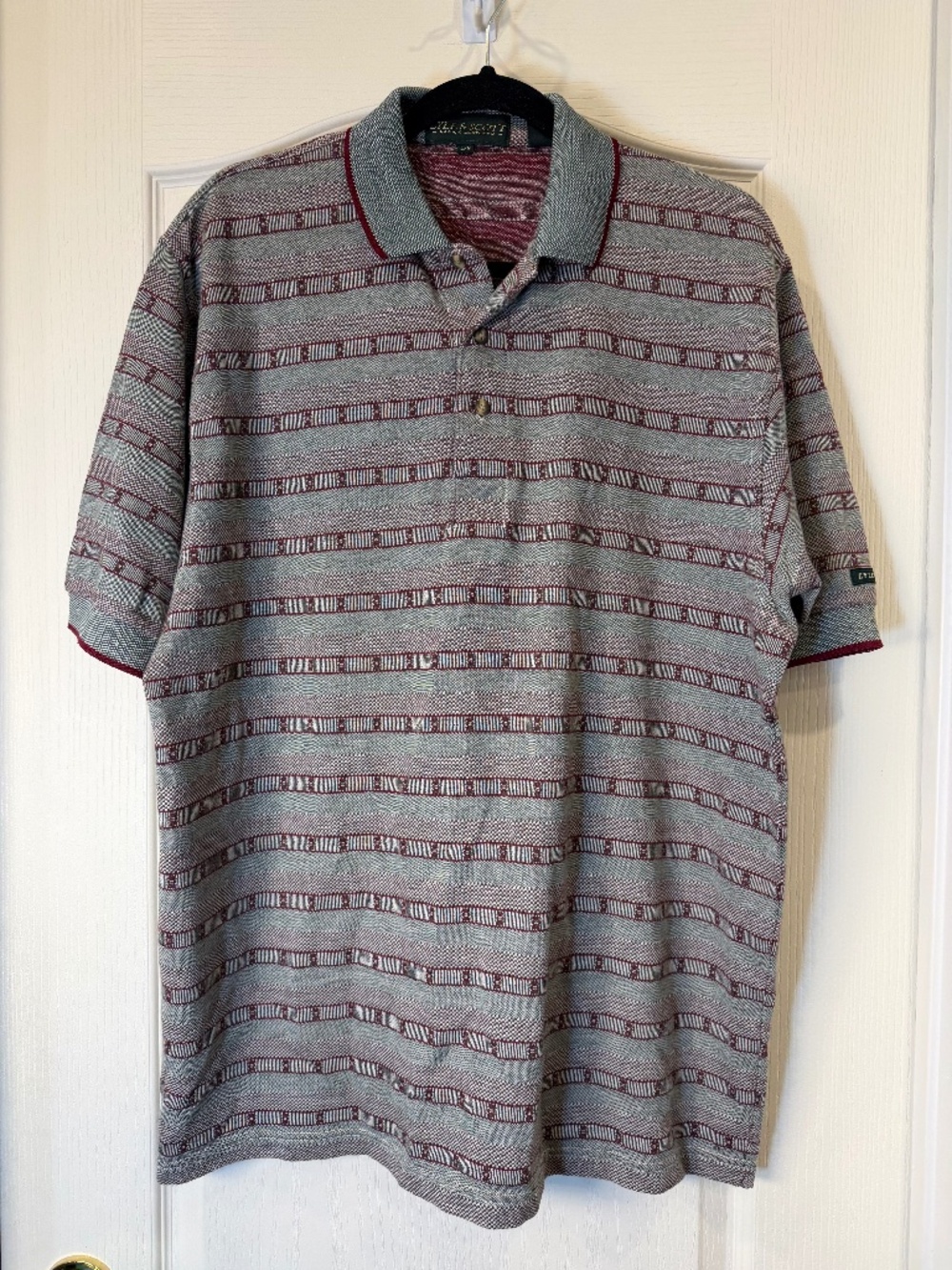 Vintage Lyle & Scott Polo Shirt Men’s L Green Burgundy Geometric Grandpa Golf 90